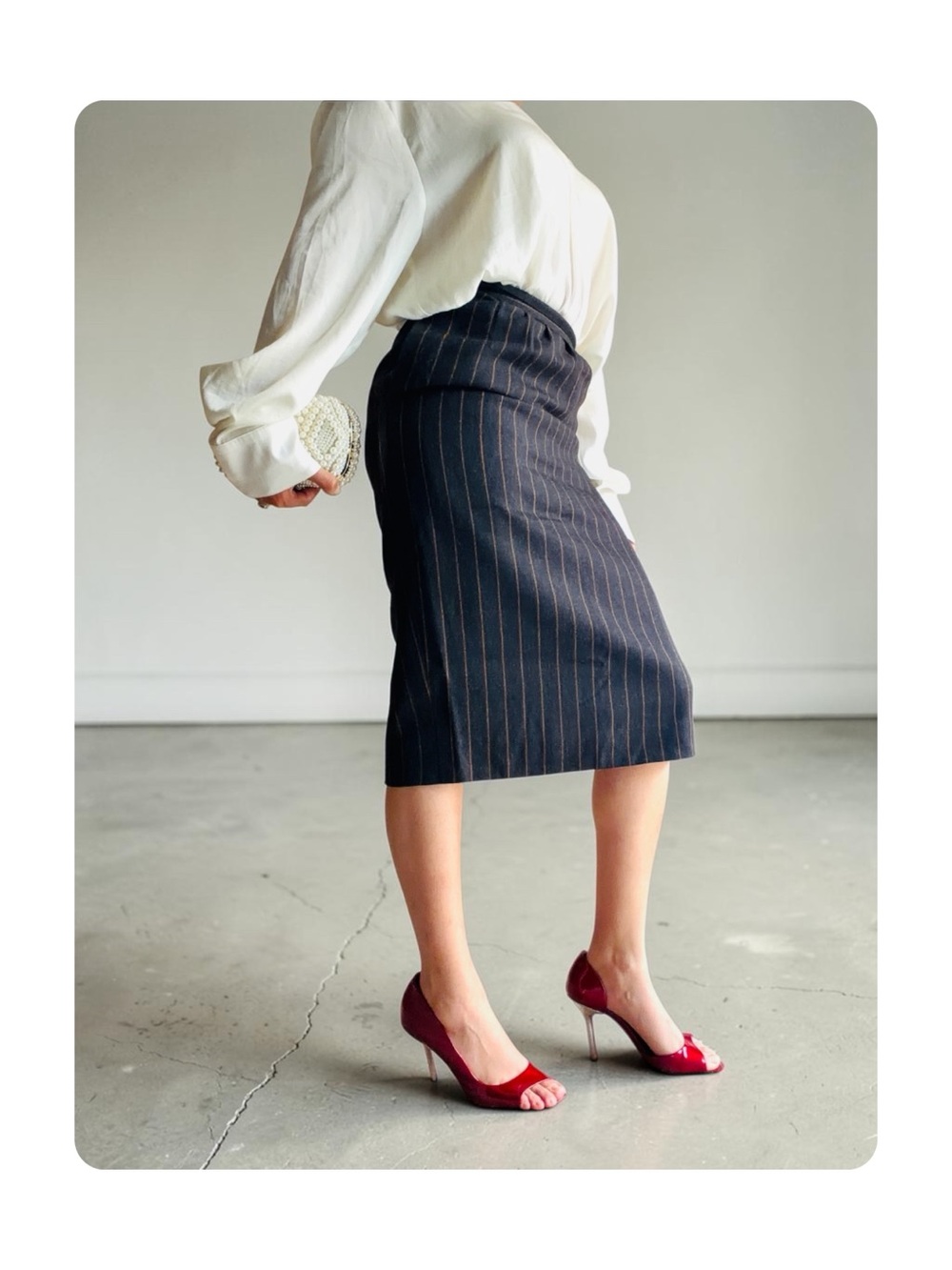 ★ Vintage Givenchy Paris Wool One Pocket Striped Elevated Basic Skirt Gray 4 ★